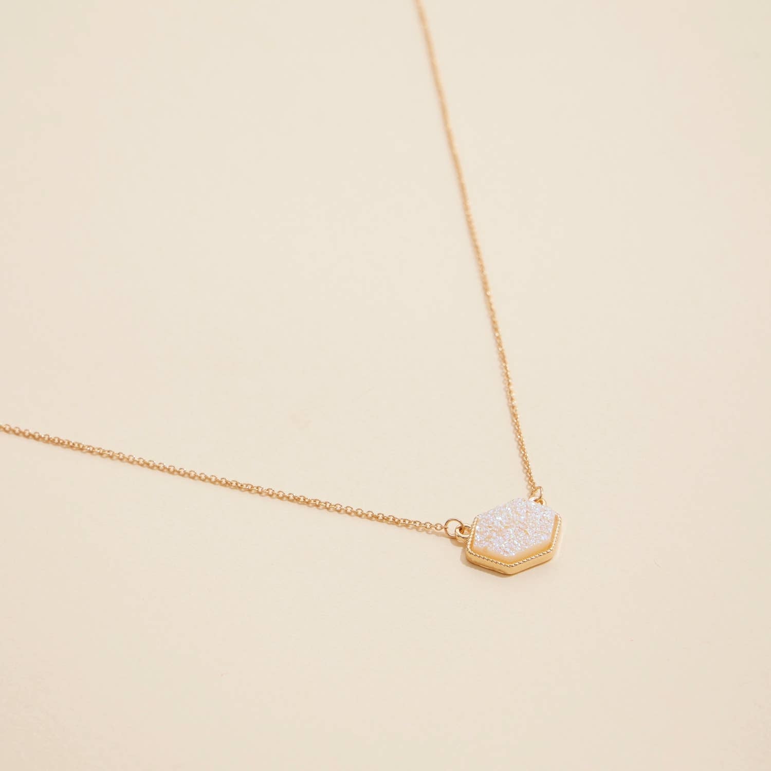 Hexagon Druzy Stone Charm Short Necklace