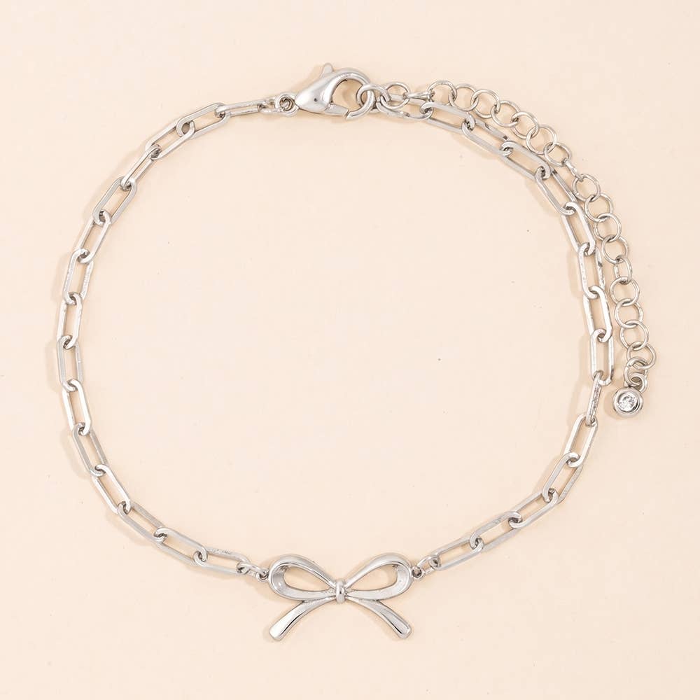 Gold Dipped Paperclip Chain Bow Charm Bracelet