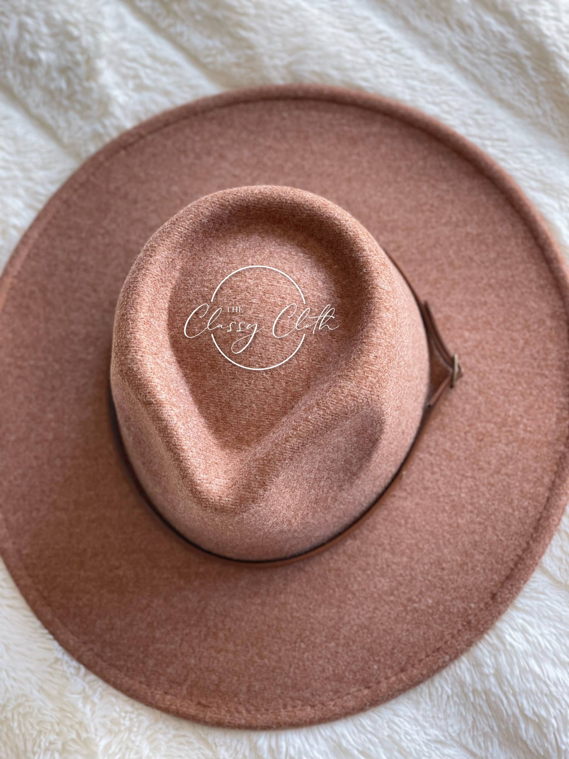 Wool Blend Wide Brim Hat w/ Belt - Camel