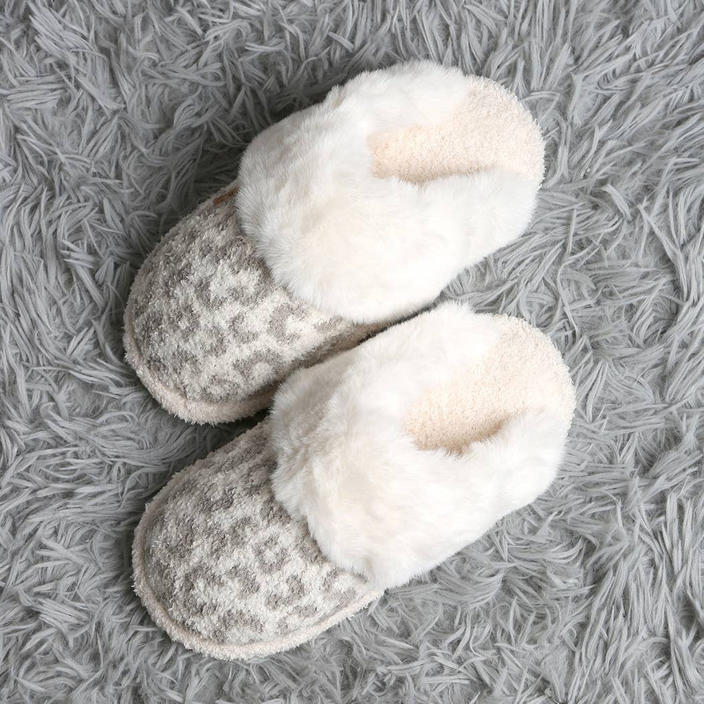 Leopard Faux Fur Cuff Luxury Soft Slipper
