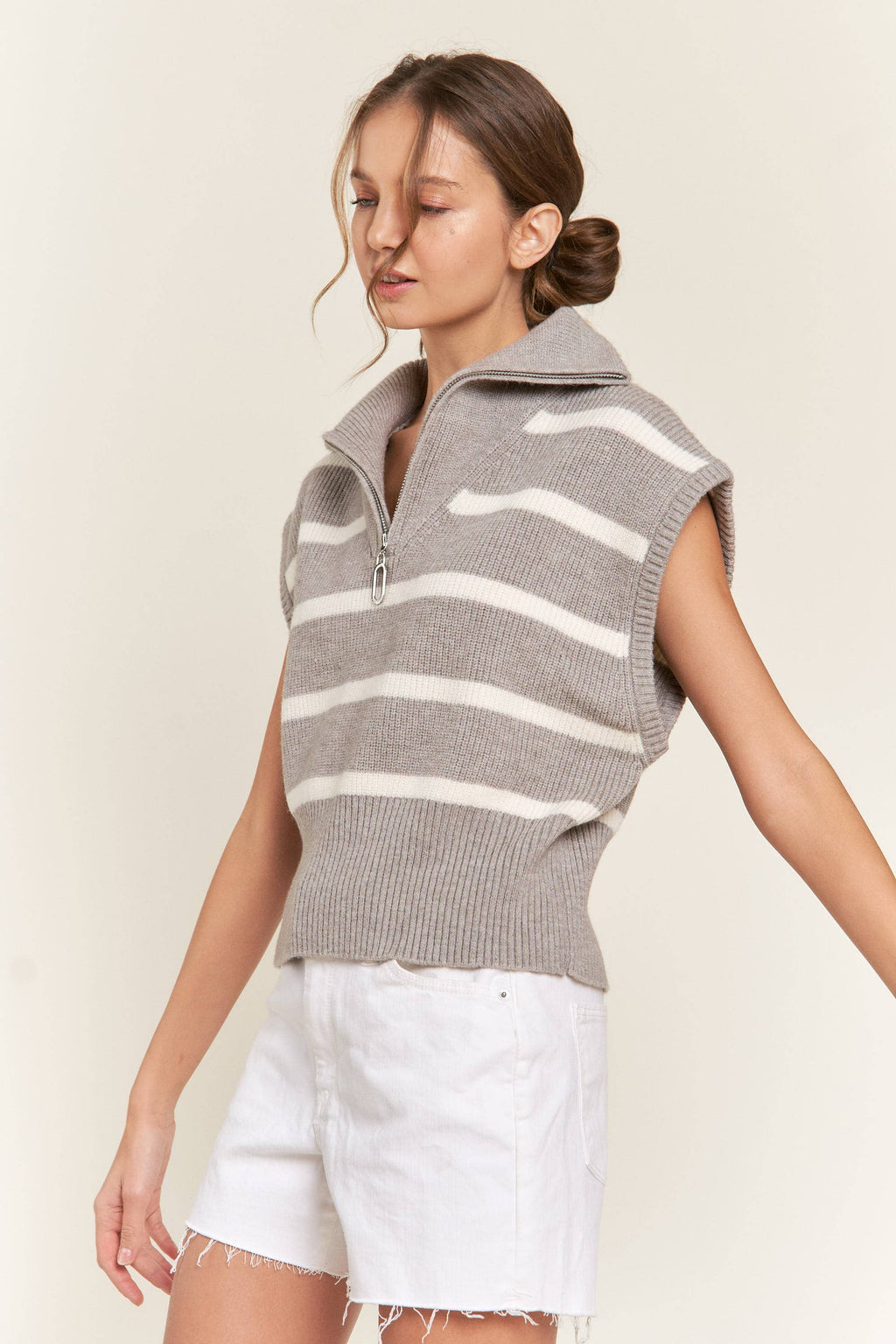 Gray Striped Sweater Vest
