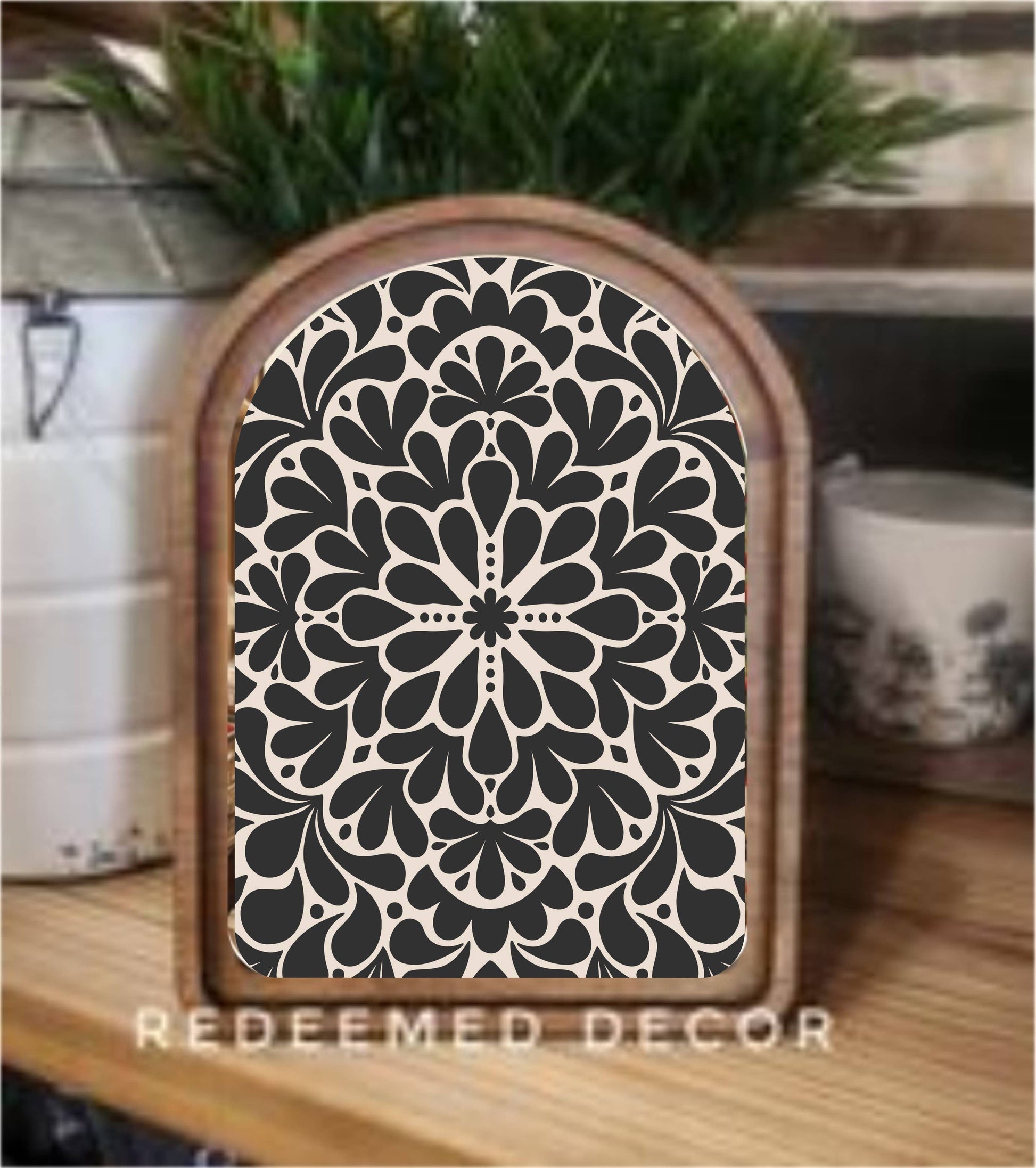 Arch Top Black Medallion Framed Art 6x8"