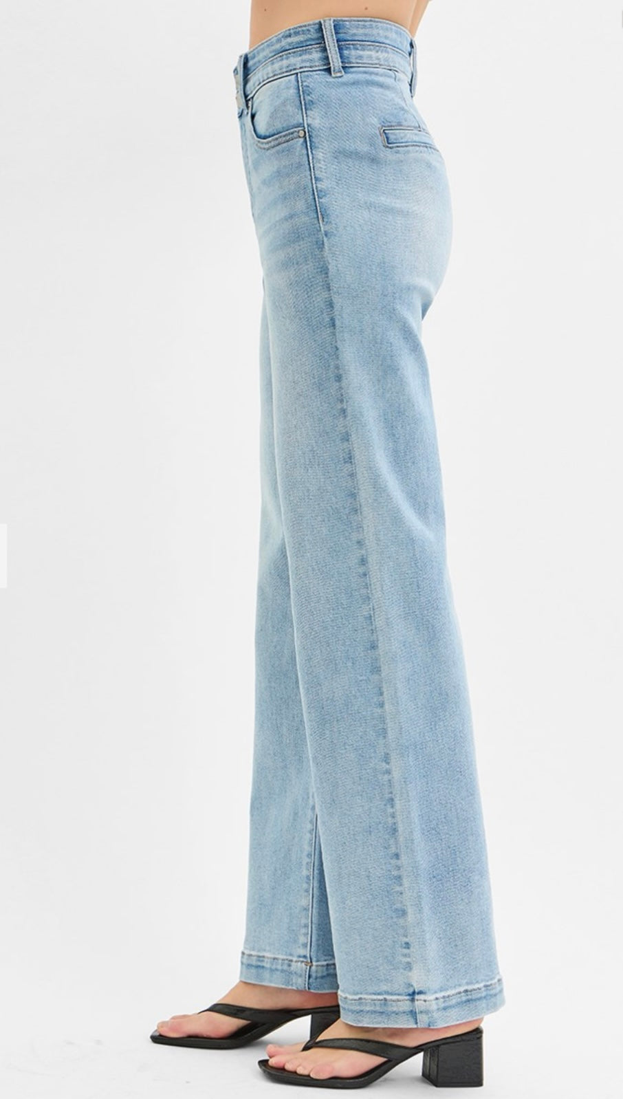 Risen Tummy Control High Rise Double Button Light Wash Jean