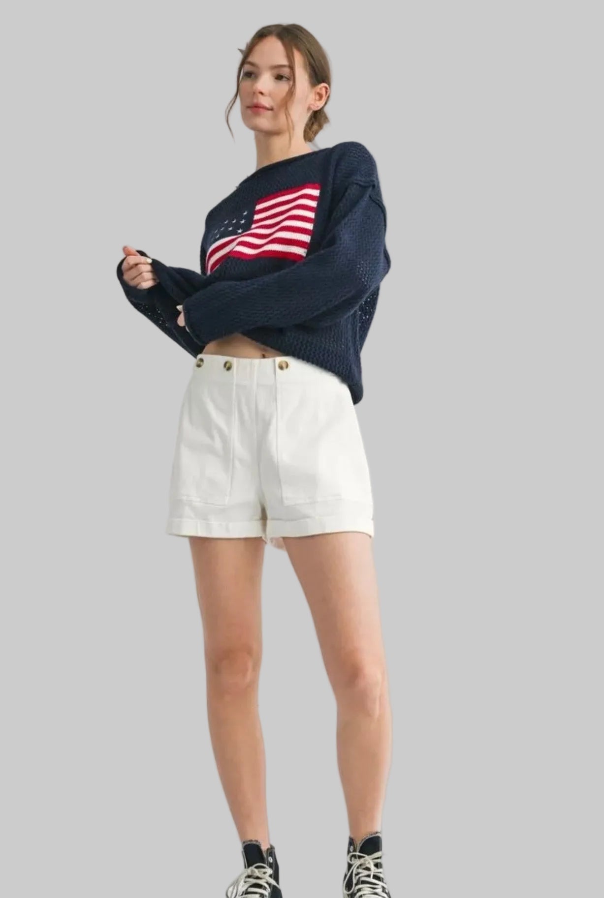 Open Weave Flag Sweater
