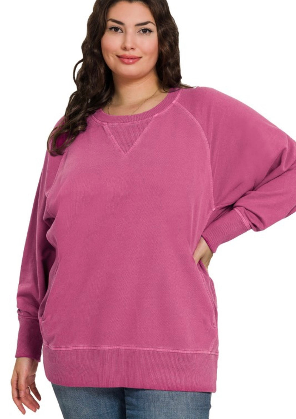 Curvy Pigment Dyed French Terry Sweatshirt with Pockets