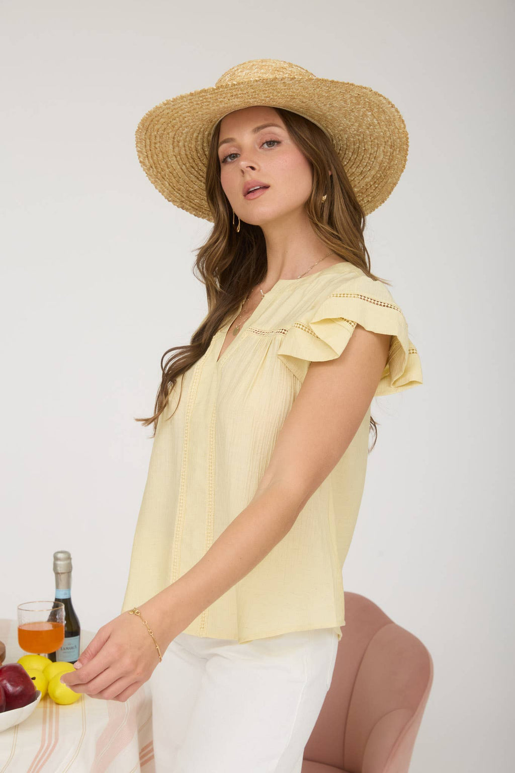 Lace Trim Ruffle Sleeve Top