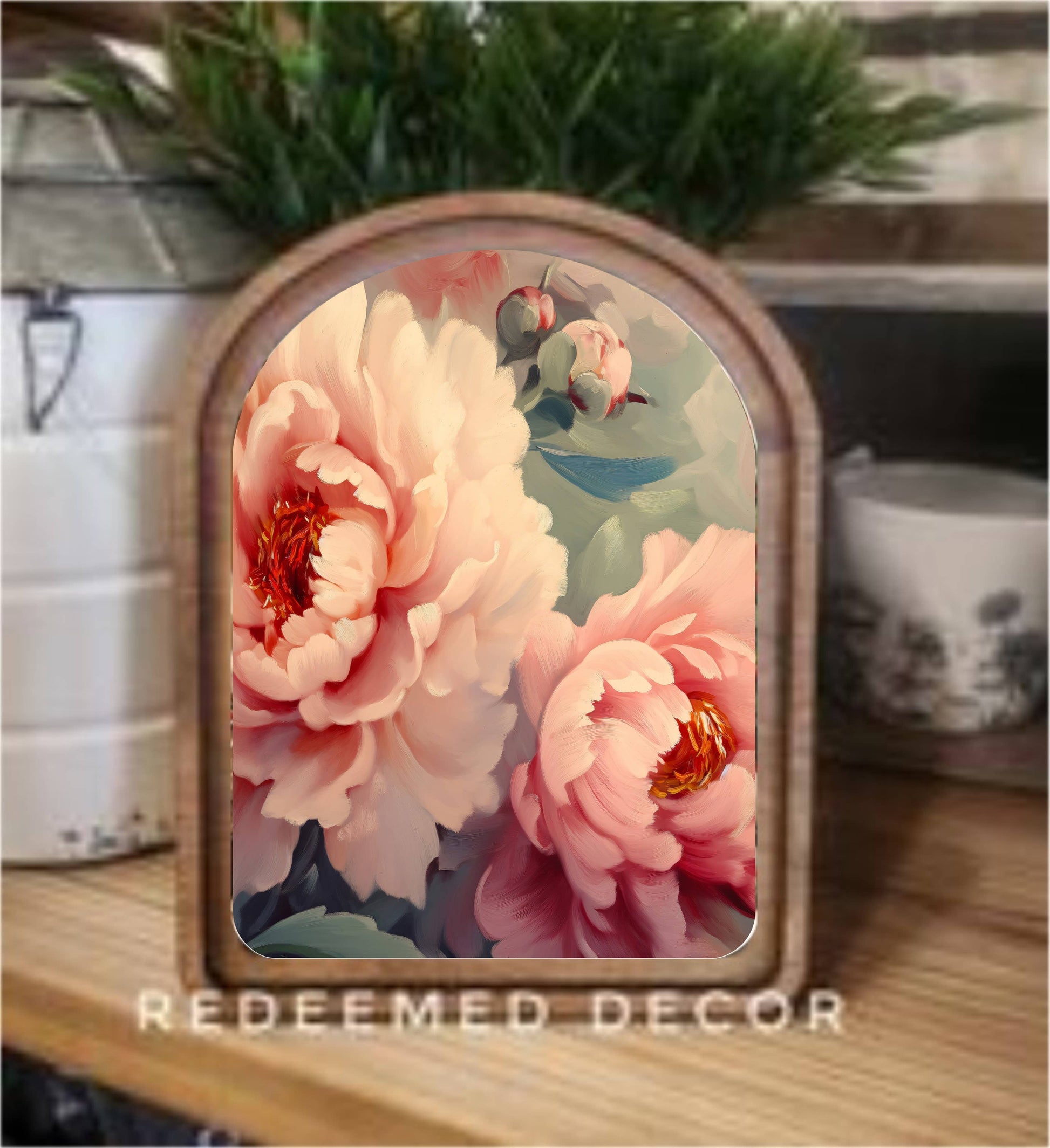 Arch Top Pink Flowers Framed Art 6x8"