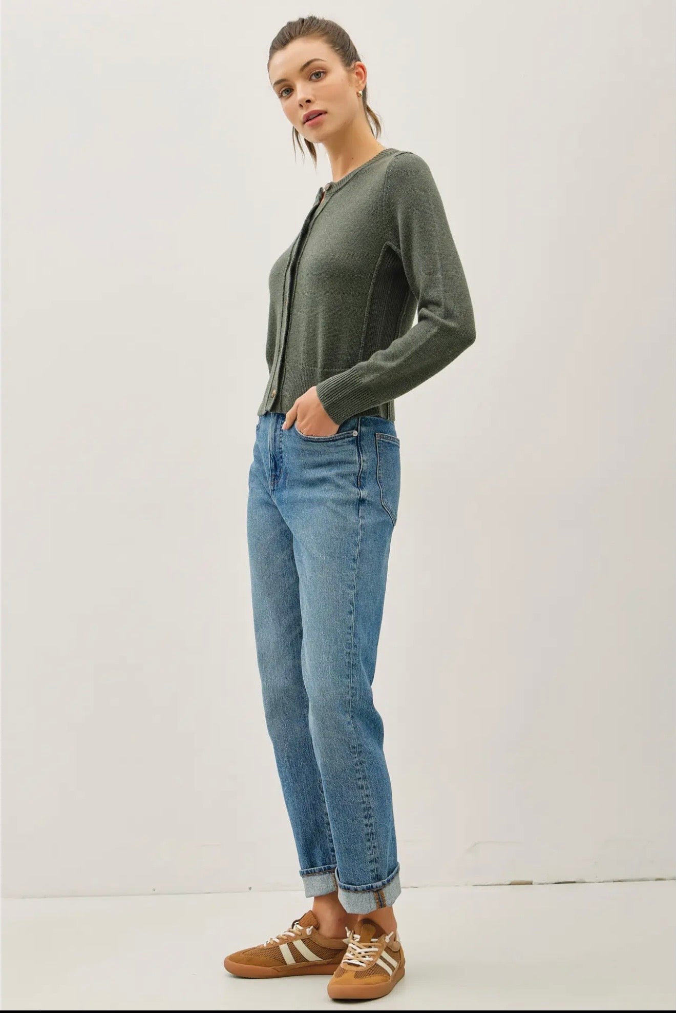 Wool Blend Classic Cut Button Up Cardigan