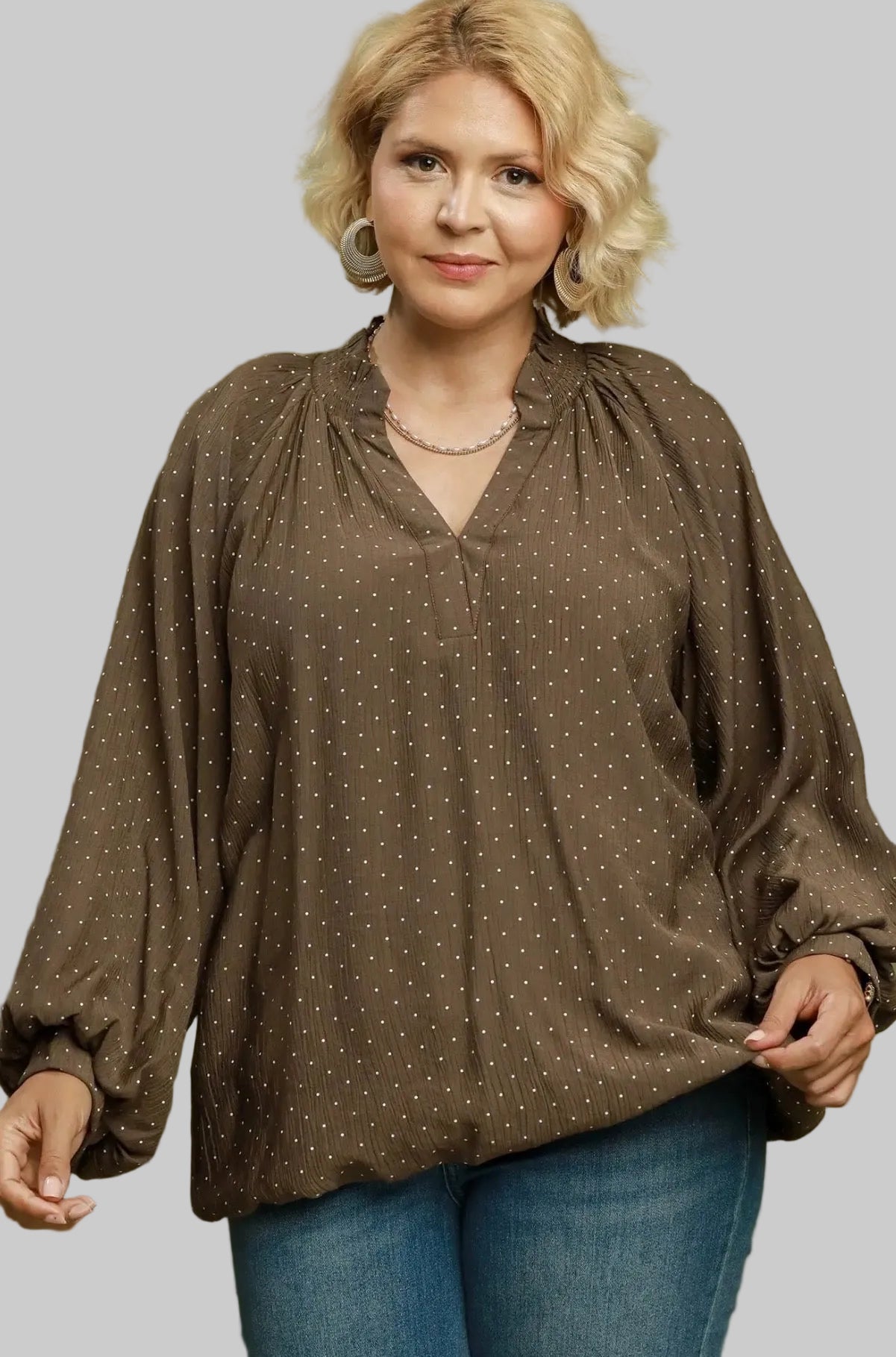 Curvy Polka Dot Brown Blouse