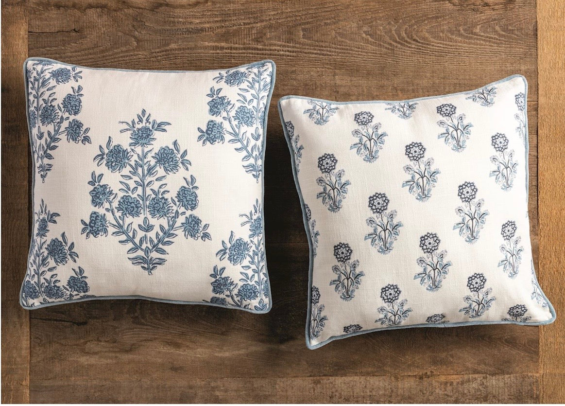 Blue Block Print Pattern Throw Pillow