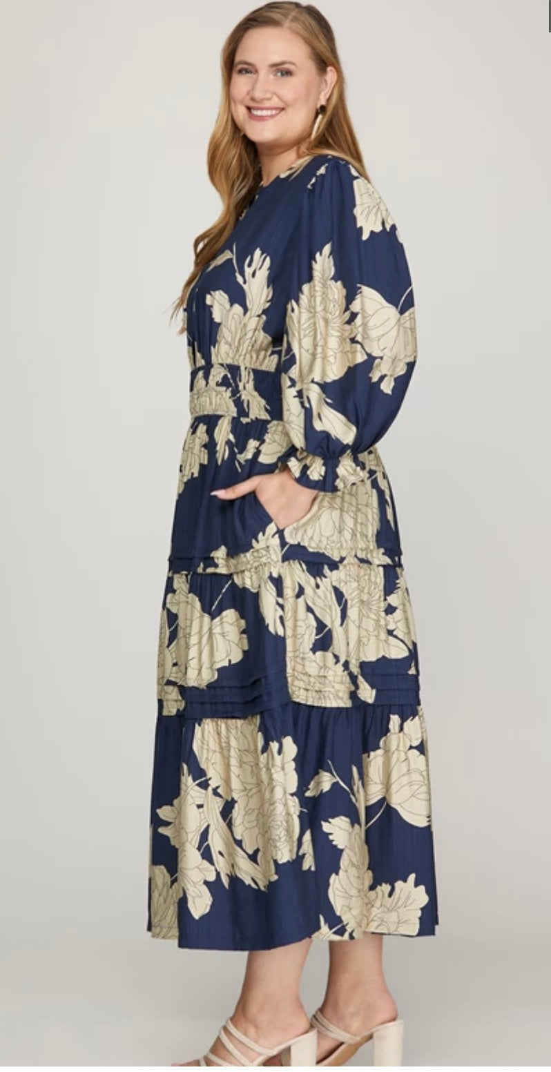 Curvy Tiered Floral Print Midi Dress