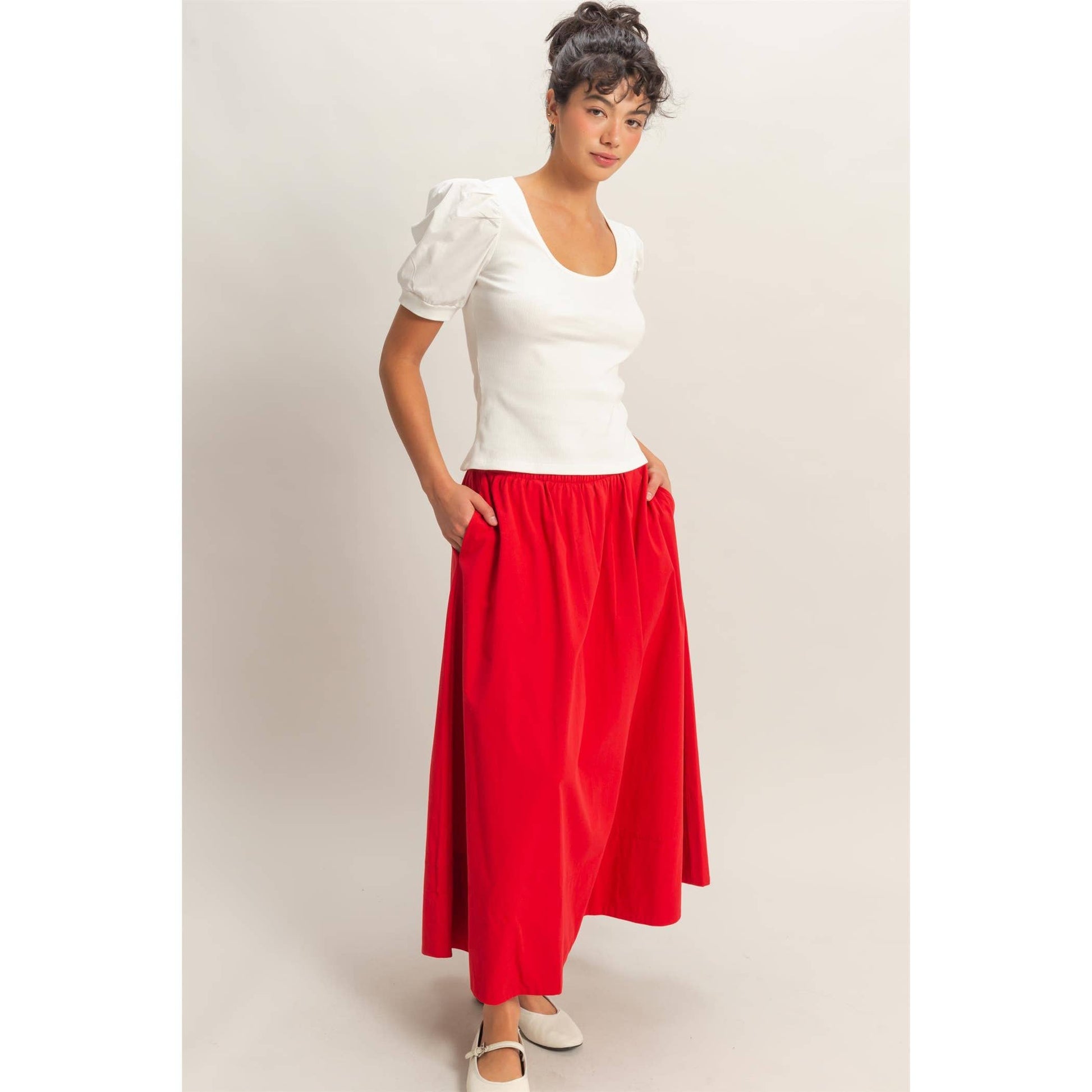 Ribbed Puff Sleeve Scoop Neck Top