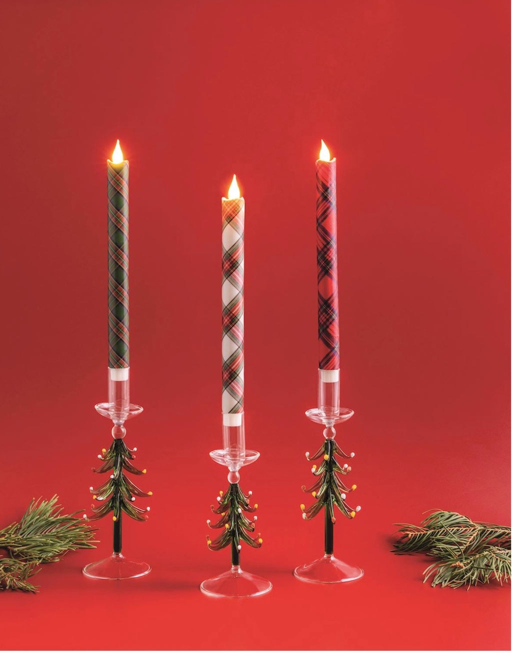 Tartan Plaid LED Taper Candle