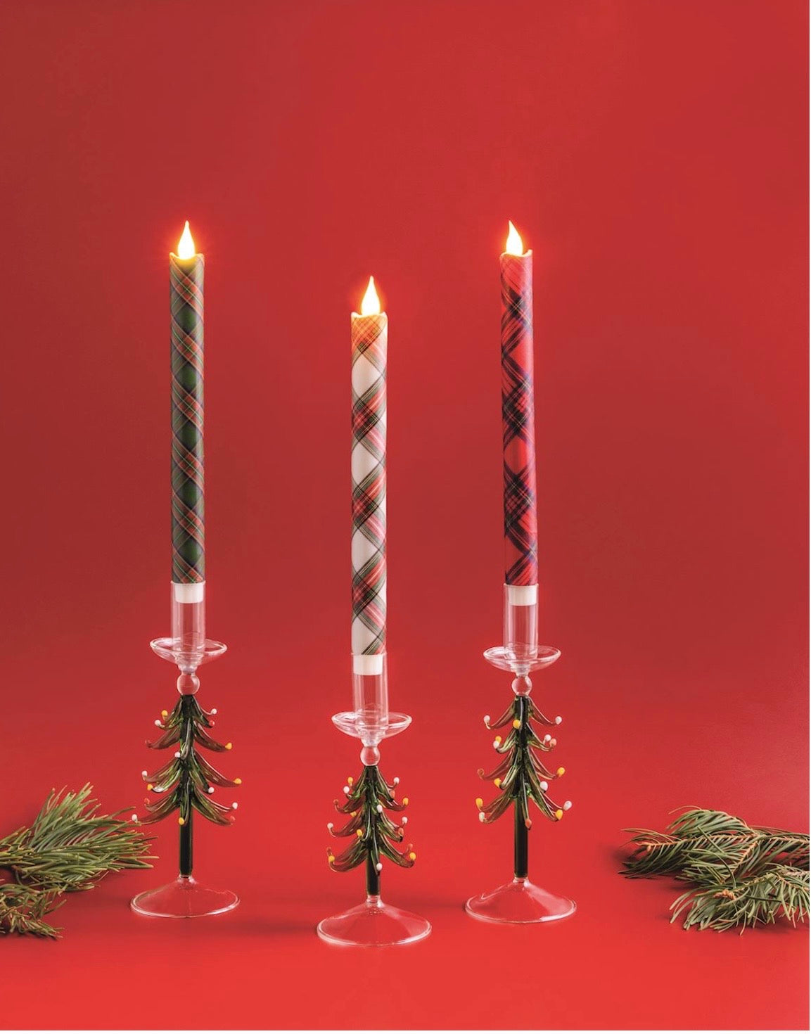 Tartan Plaid LED Taper Candle