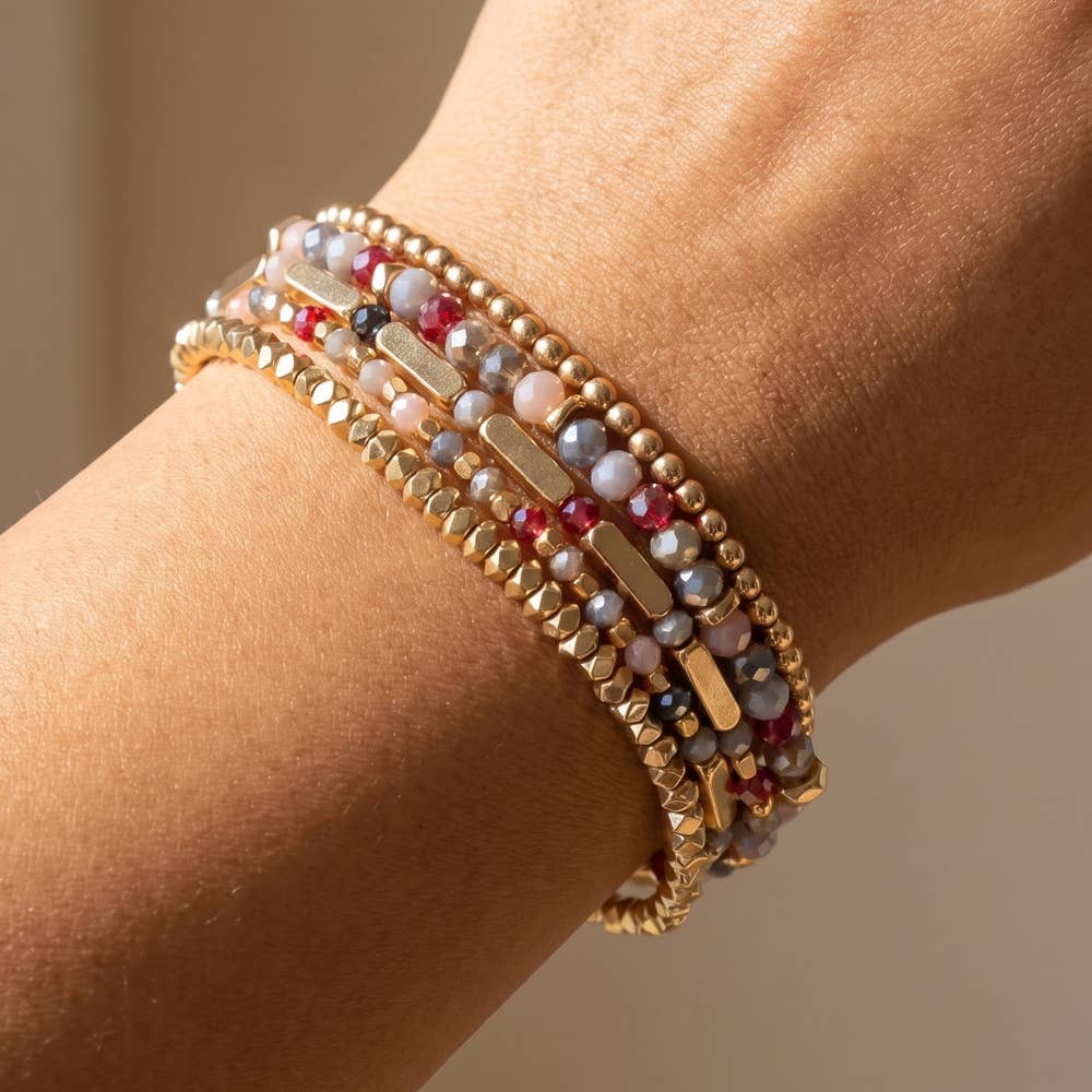 Faceted Bead And Bar Stretch Bracelet Set