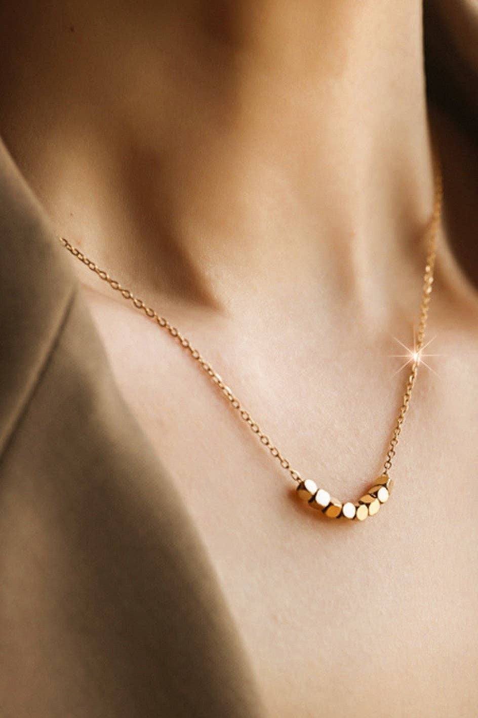 18K Gold Plated Waterproof Stainless Steel Beads Necklace