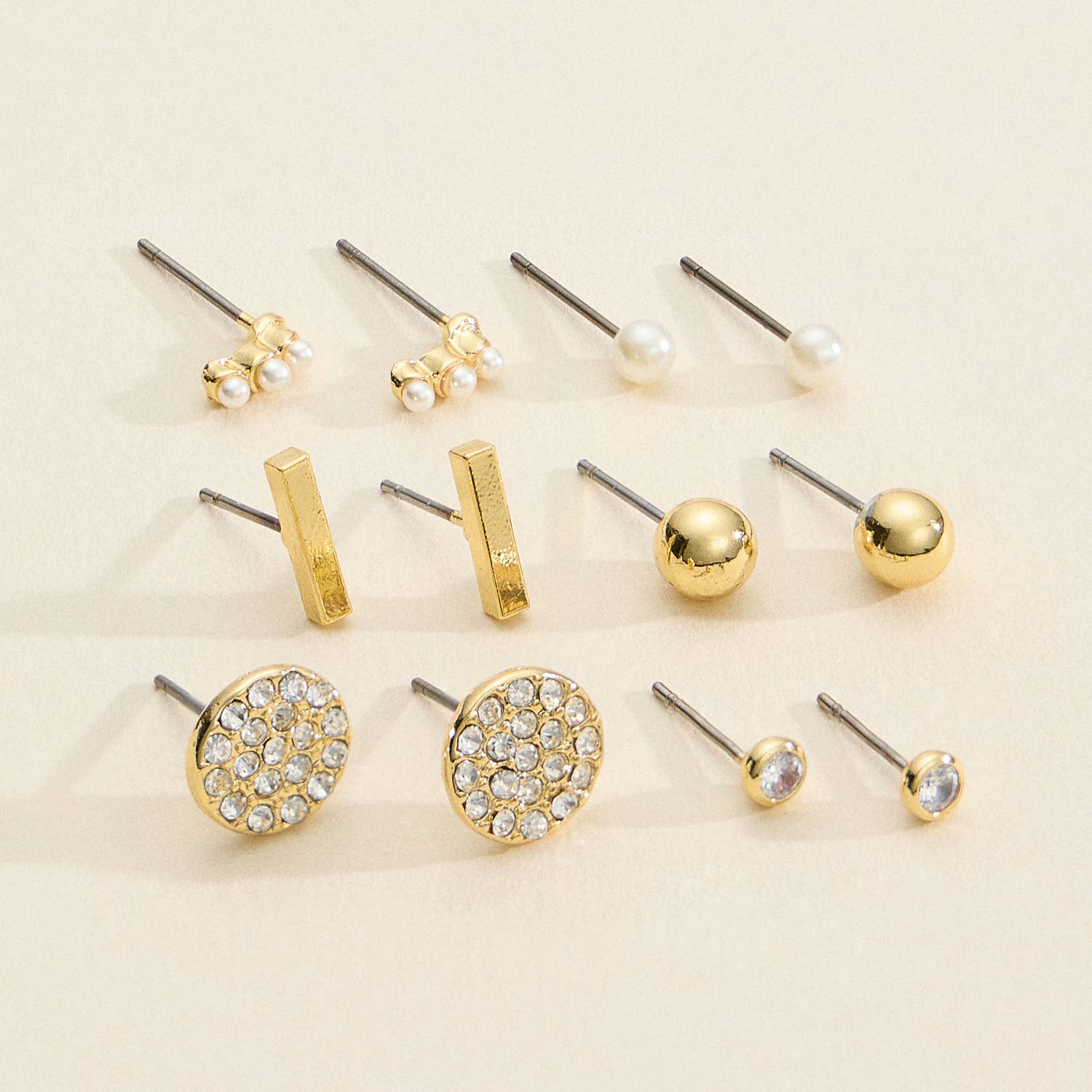 18K Gold-Dipped Studs with Pearls and Crystals
