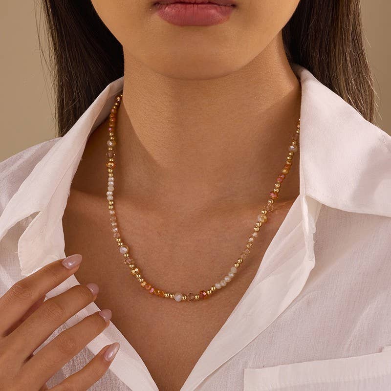 Faceted Glass Bead & Gold Accent Beaded Necklace
