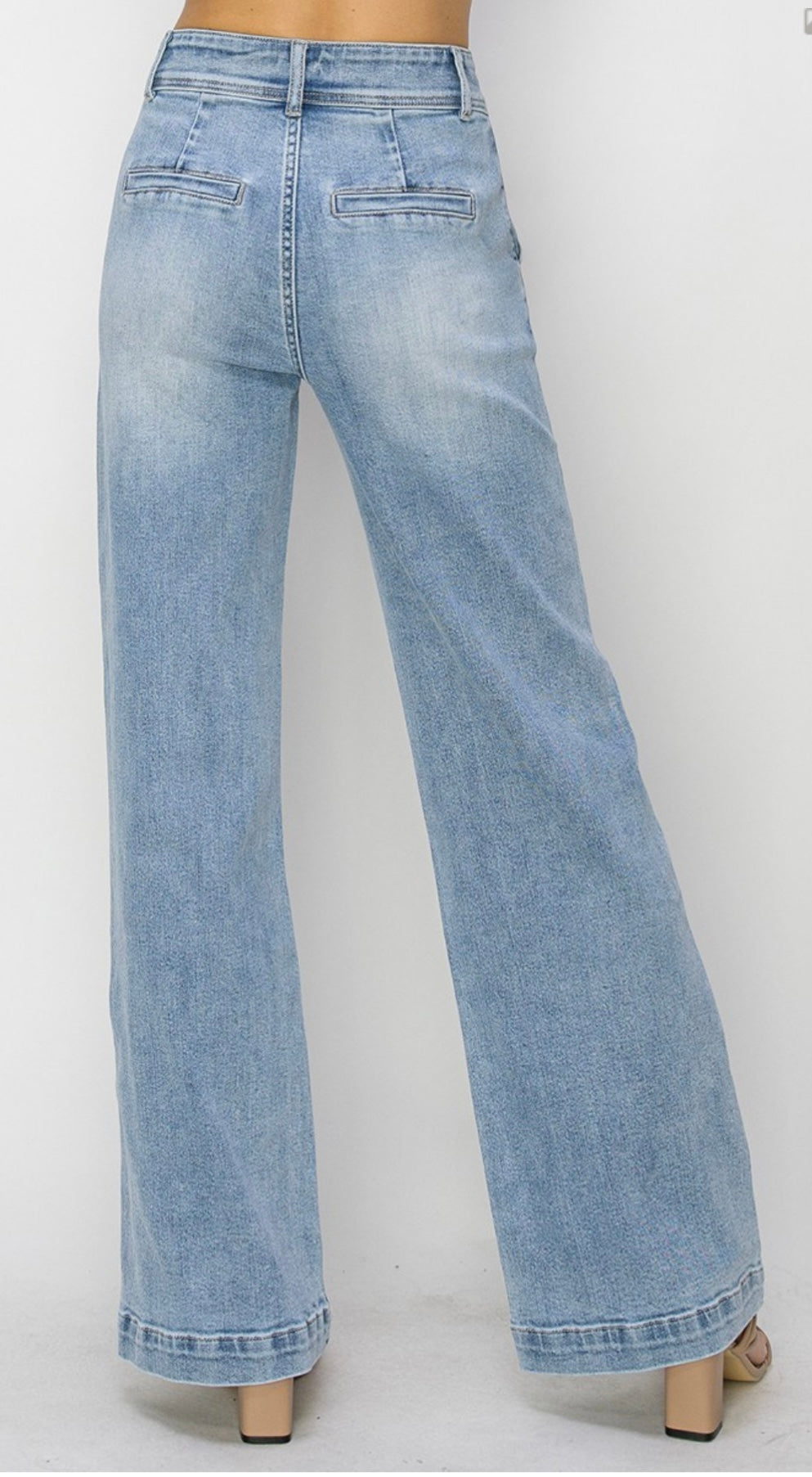 Risen High Rise Double Button Wide Leg Jean