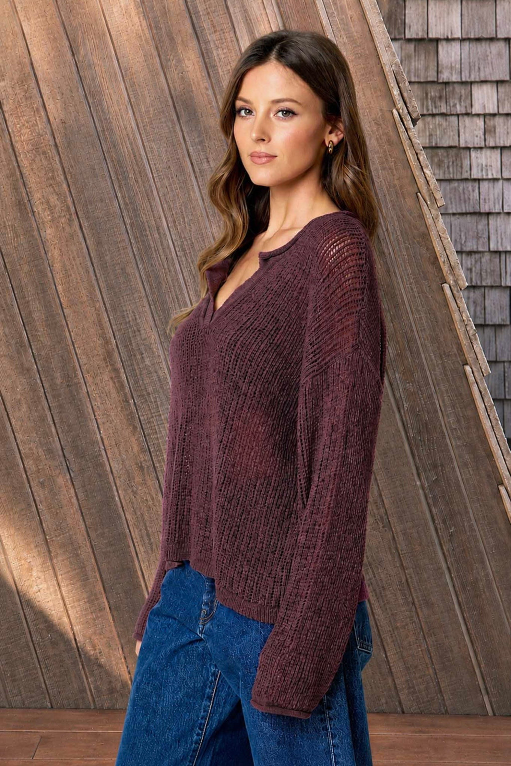 Long Sleeve Open Knit Sweater