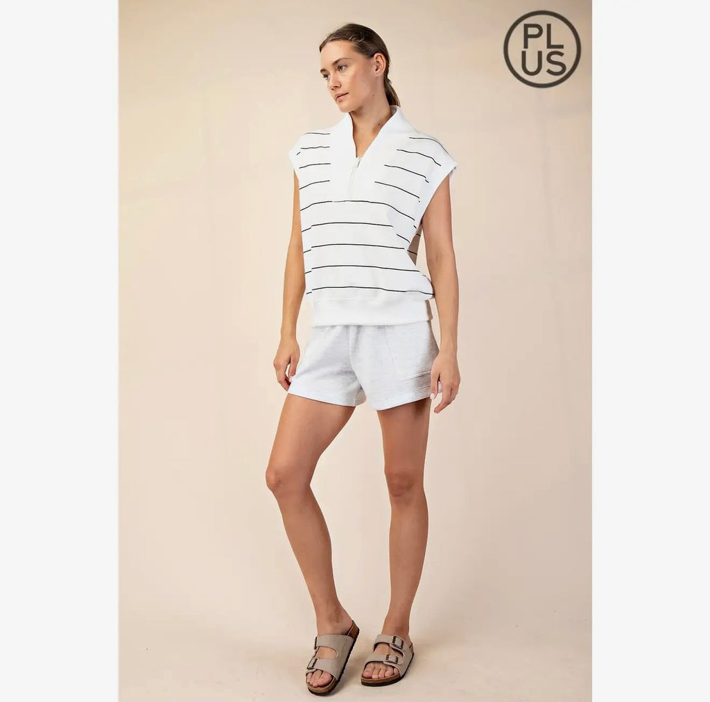 Curvy Modal Scuba Stripe V-neck Sleeveless Top