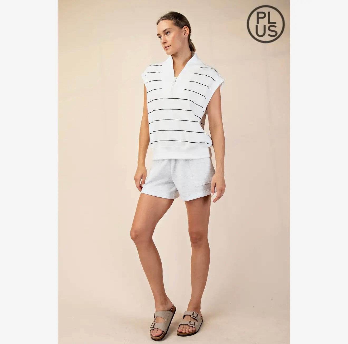 Curvy Modal Scuba Stripe V-neck Sleeveless Top