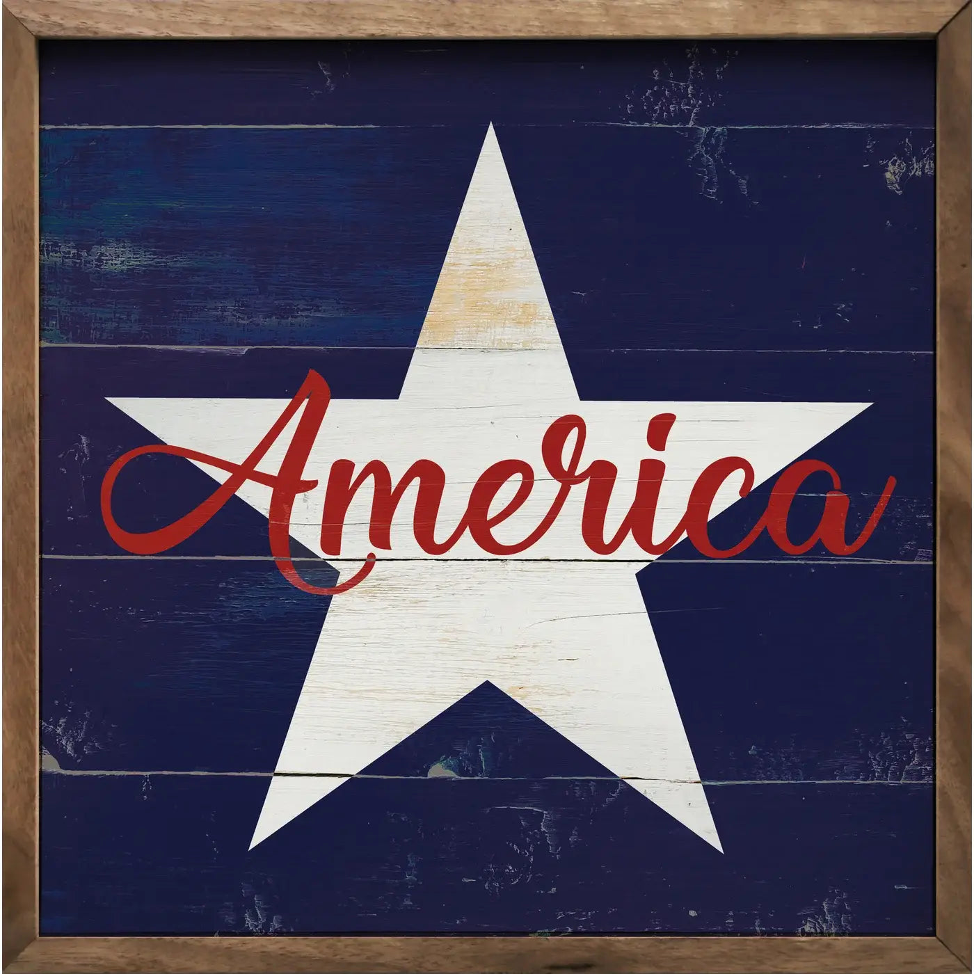 America Star Blue Wooden Sign 8x8