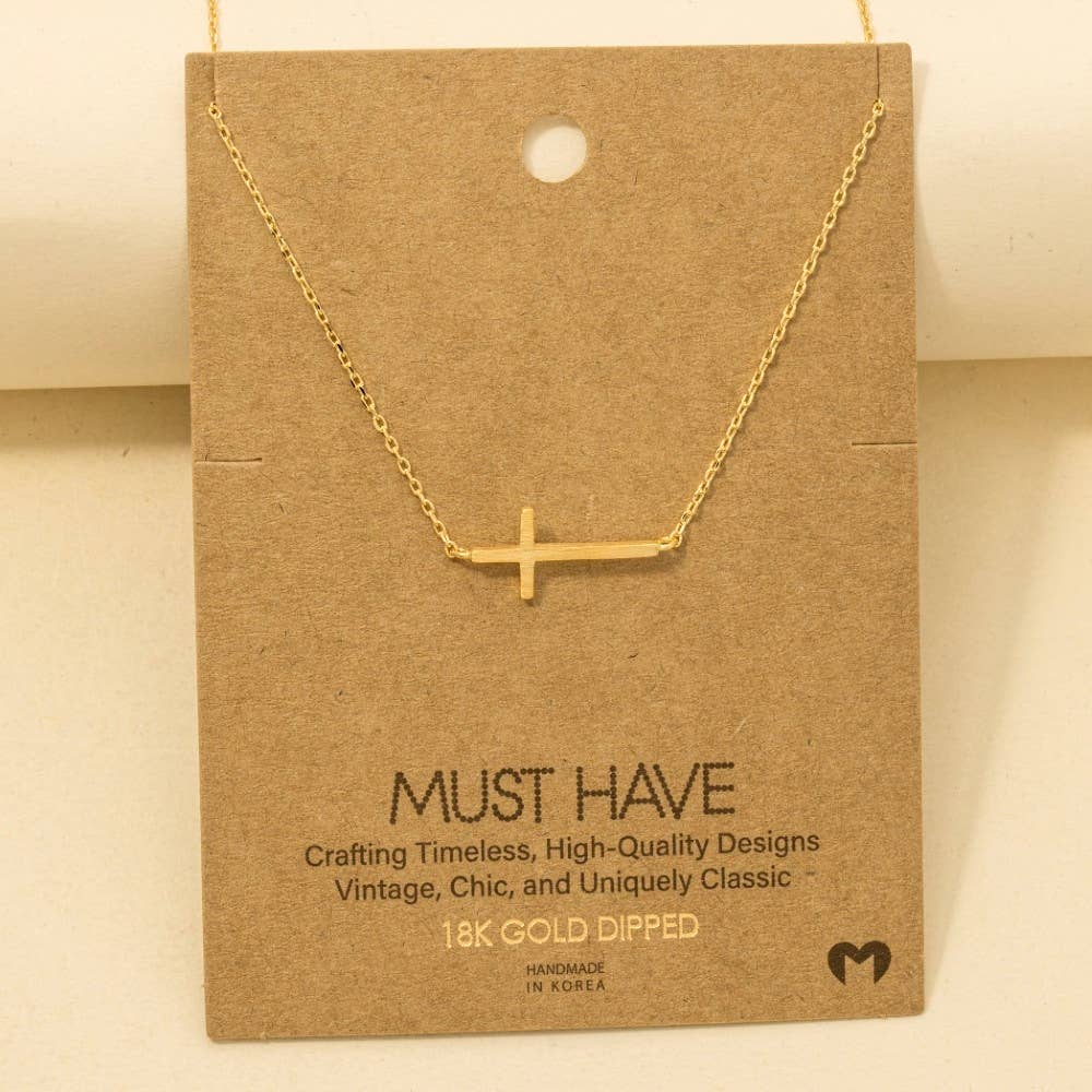 Gold Dipped Side Cross Pendant Necklace