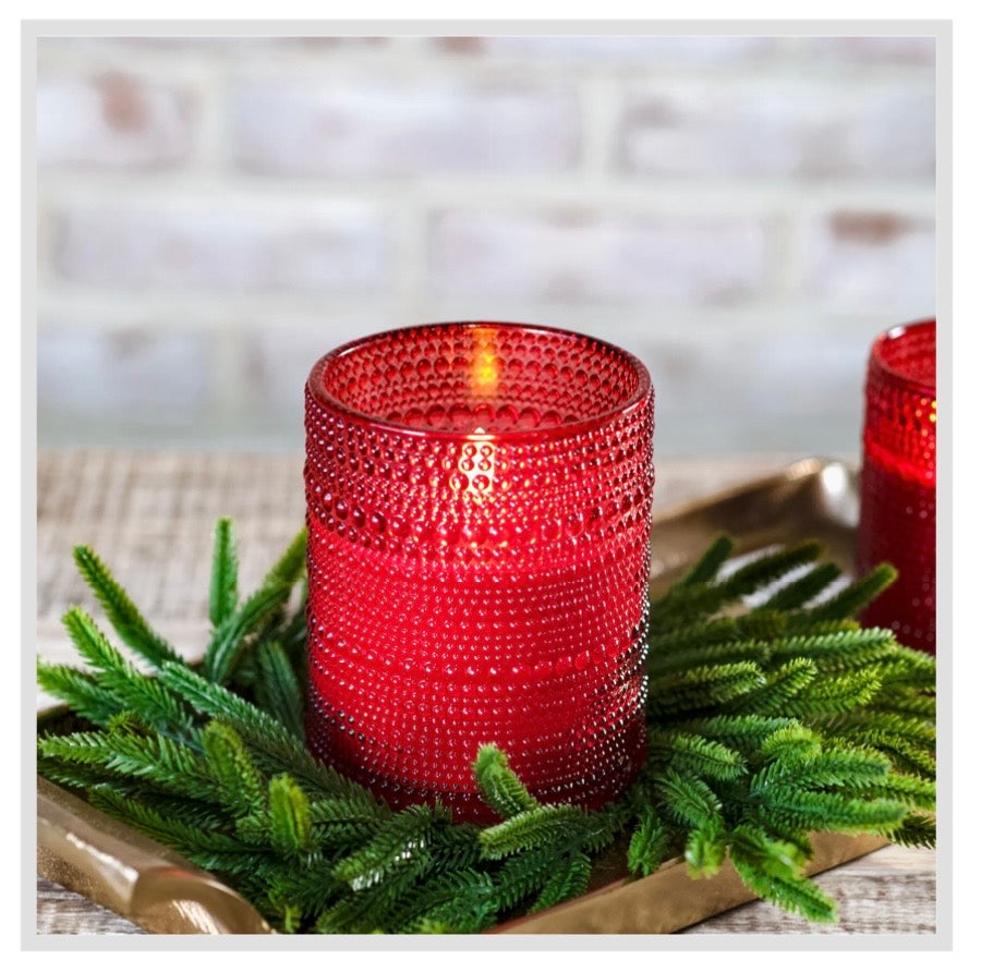 5" Red Beaded Glass LED Candle