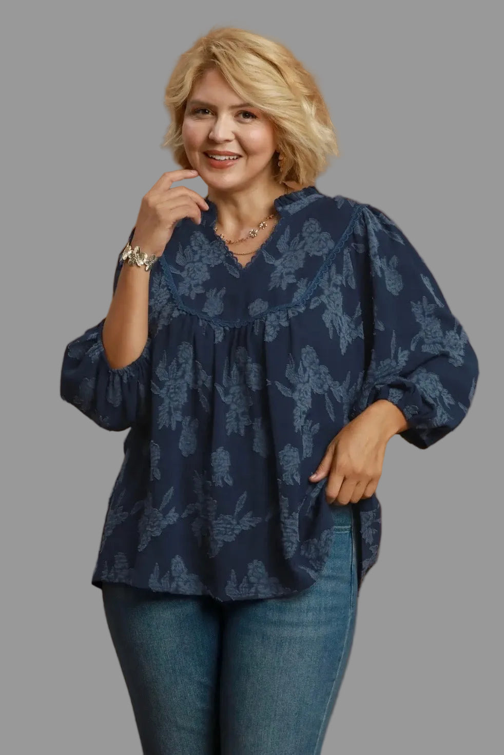 Curvy Floral Textured Blouse