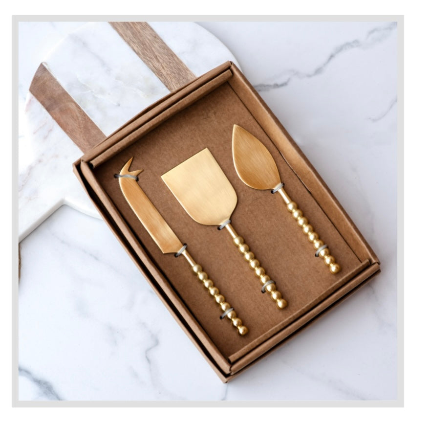 3 PC. GOLD BALL CHEESE KNIFE SET