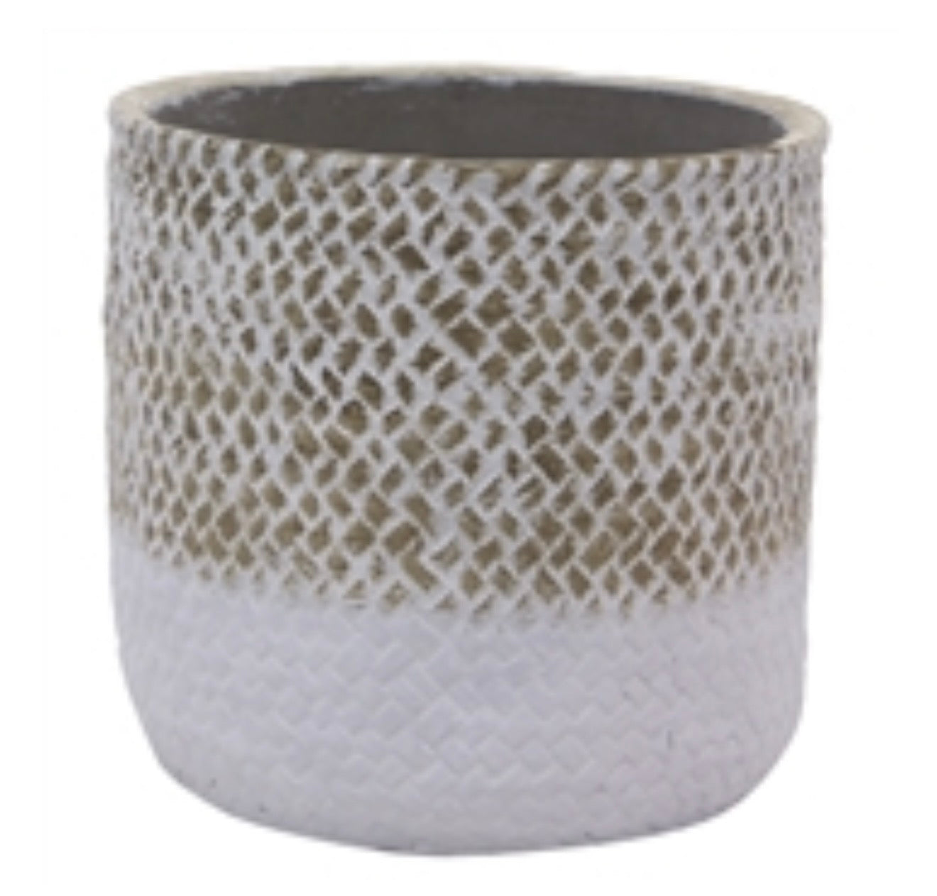 Brown and White Textured Resin Flower Pot
