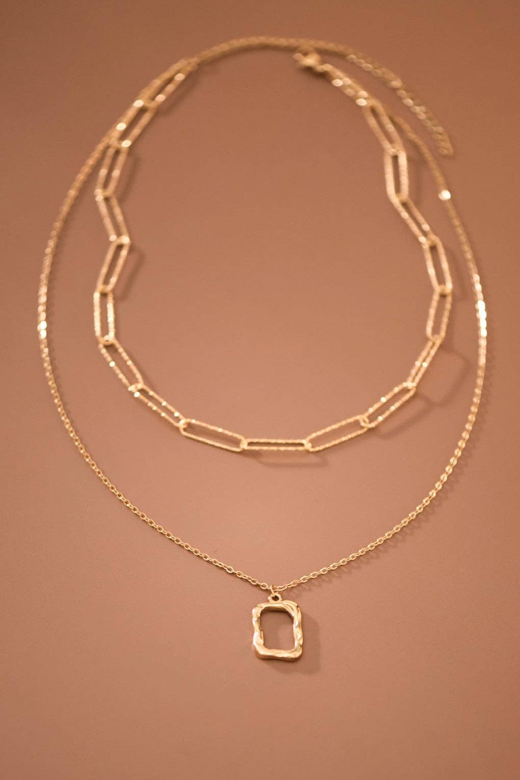 18K Gold Plated Waterproof Stainless Steel Layered Square Necklace