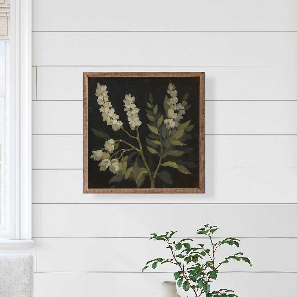 White Floral Prints On Black 12x12