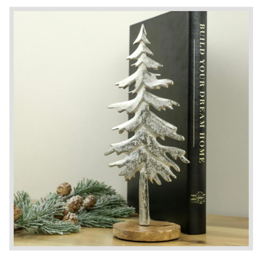 12.2" Aluminum and Wood Tree Tabletop Décor