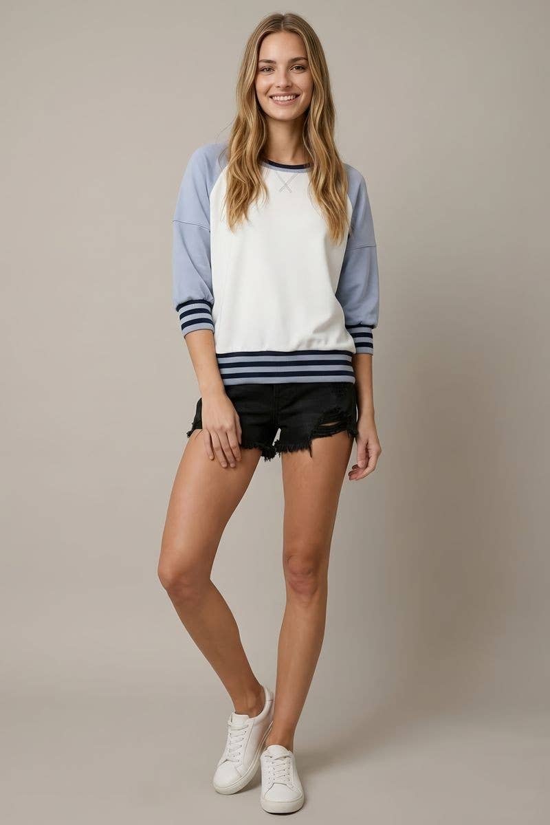 COLOR BLOCK RAGLAN RIB BAND DETAIL SWEATSHIRT