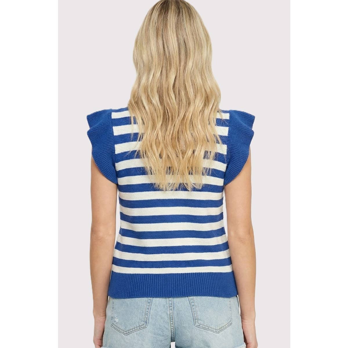 STRIPED RUFFLE SLEEVE SWEATER