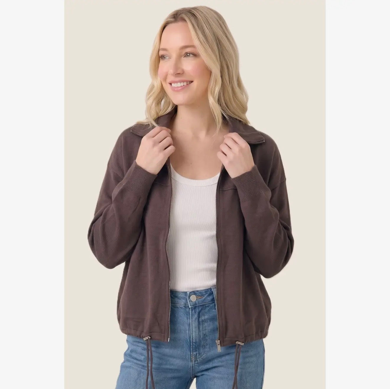 Zipper Front Sweater Jacket