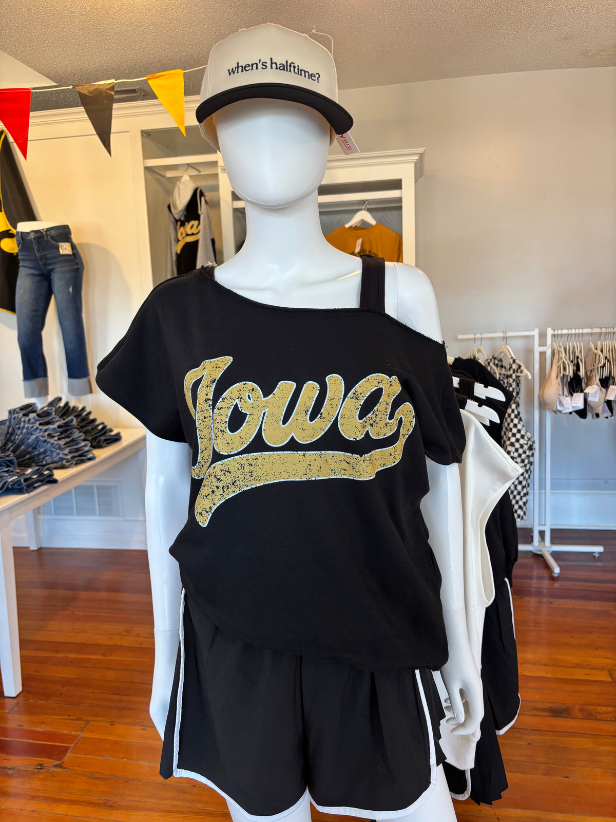 Iowa French Terry Short Sleeve Off Shoulder Sweatshirt Game Day