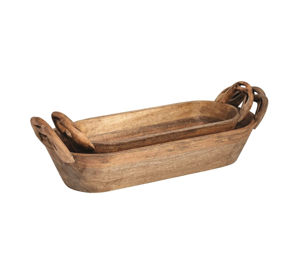 Large Wood Dough Bowl Twist Handles