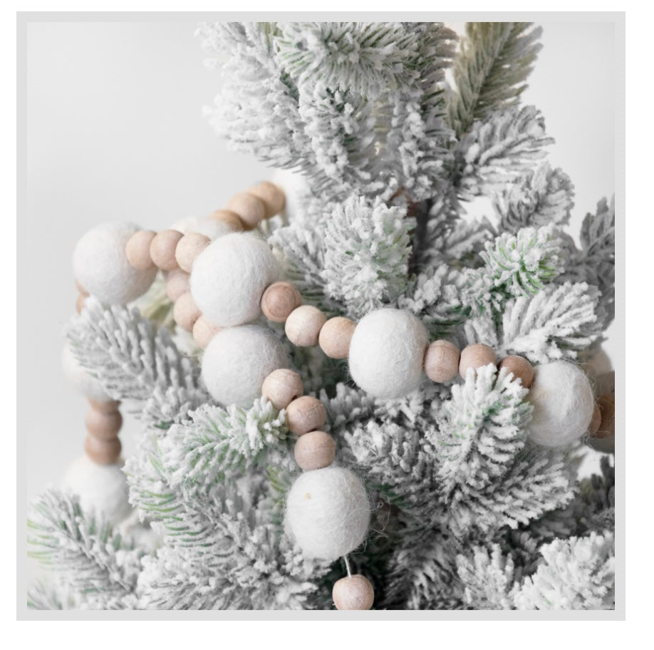 72" WOOL & WOOD IVORY POM POM GARLAND