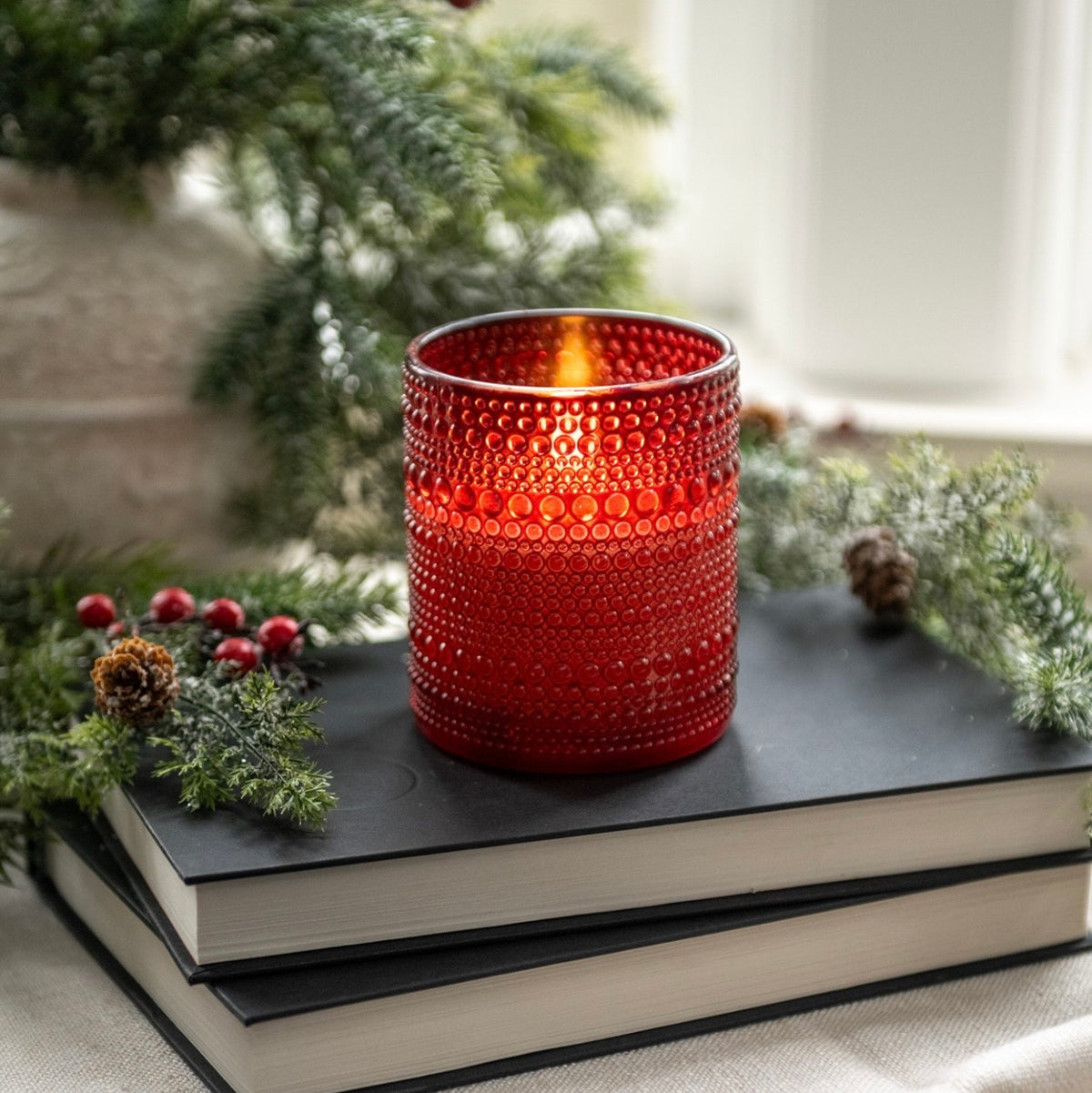 4" Red Dotted Glass LED Candle