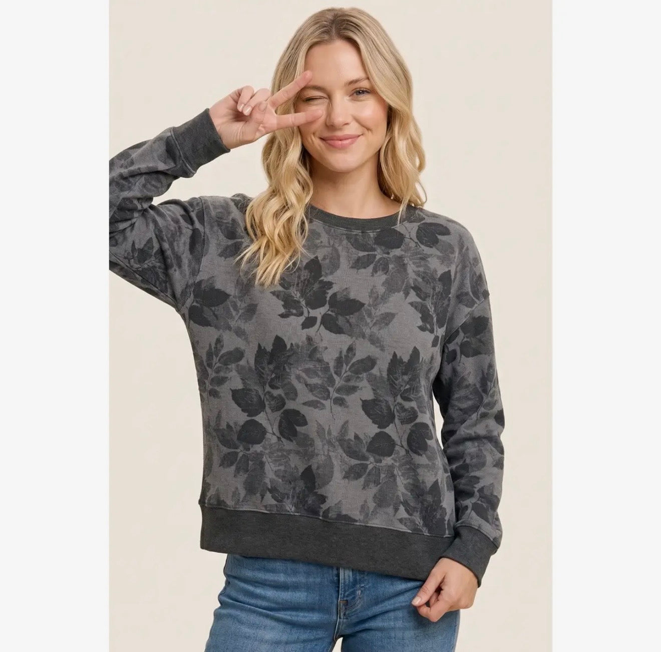 Ribbed Floral Print Top