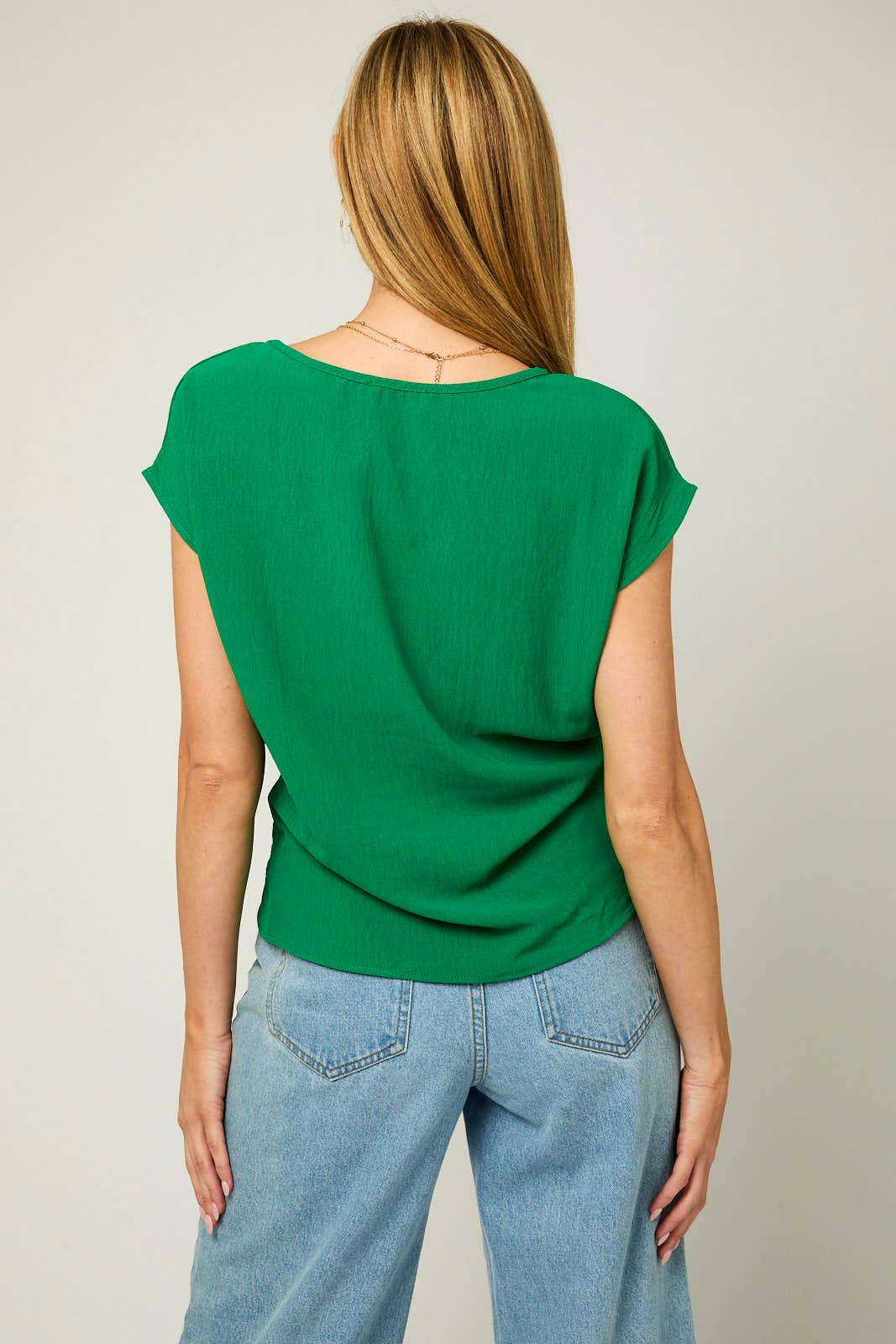 SOLID WOVEN BLOUSE WITH FRONT KNOT DETAIL