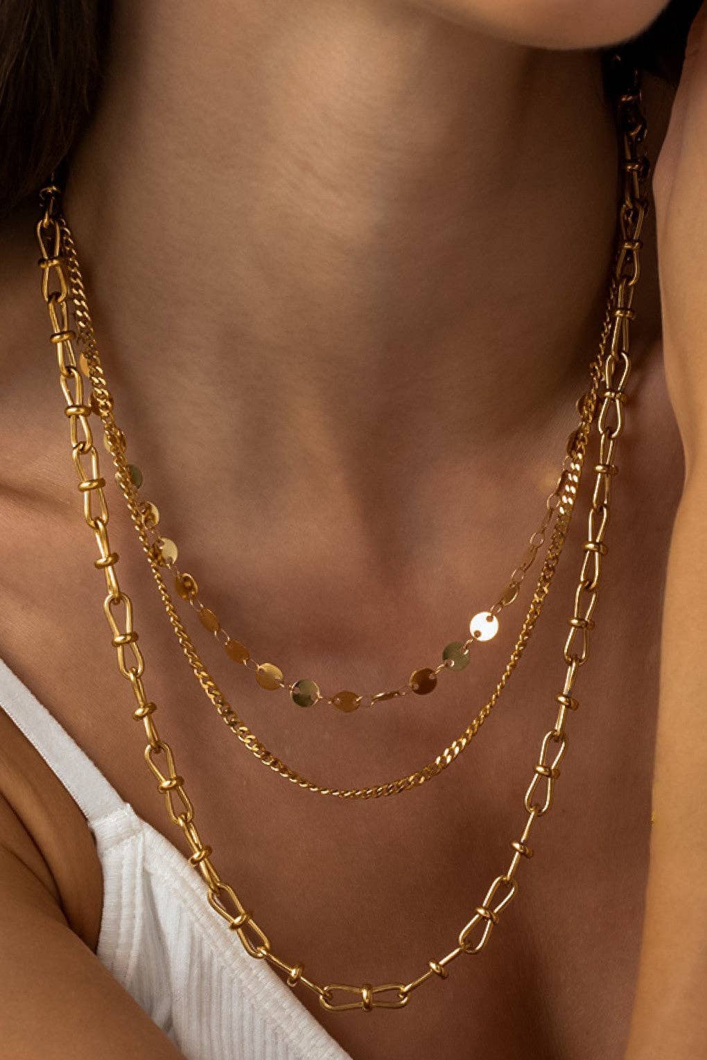 18K Gold Plated Waterproof Stainless Steel Layered Necklace