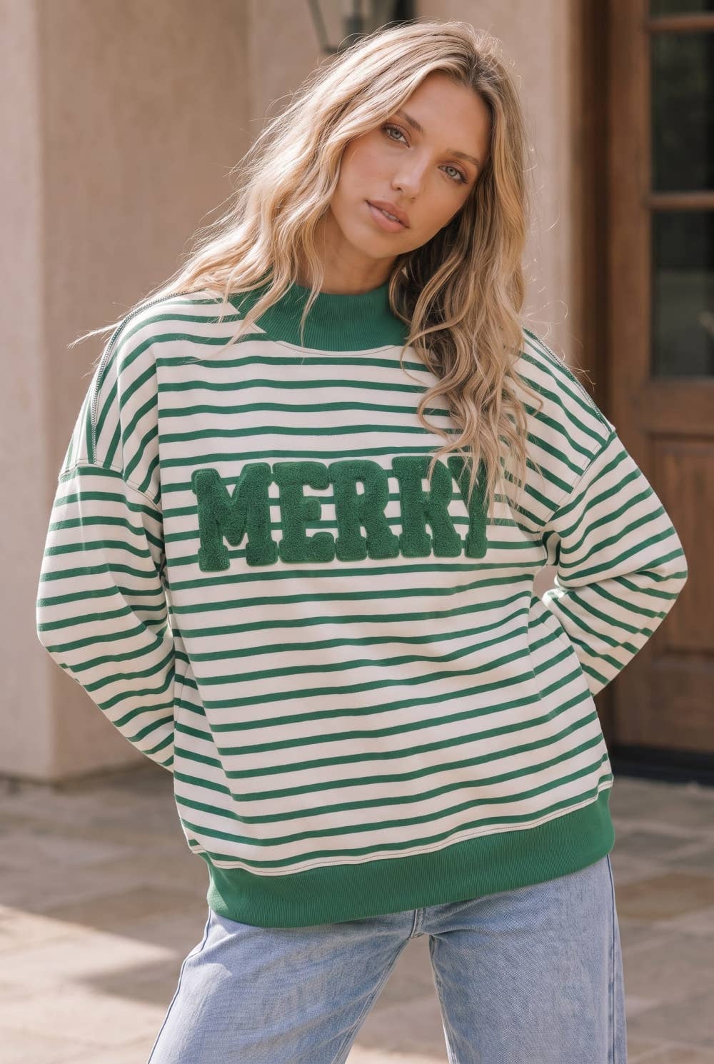 Chenille Merry Striped Oversized Pullover