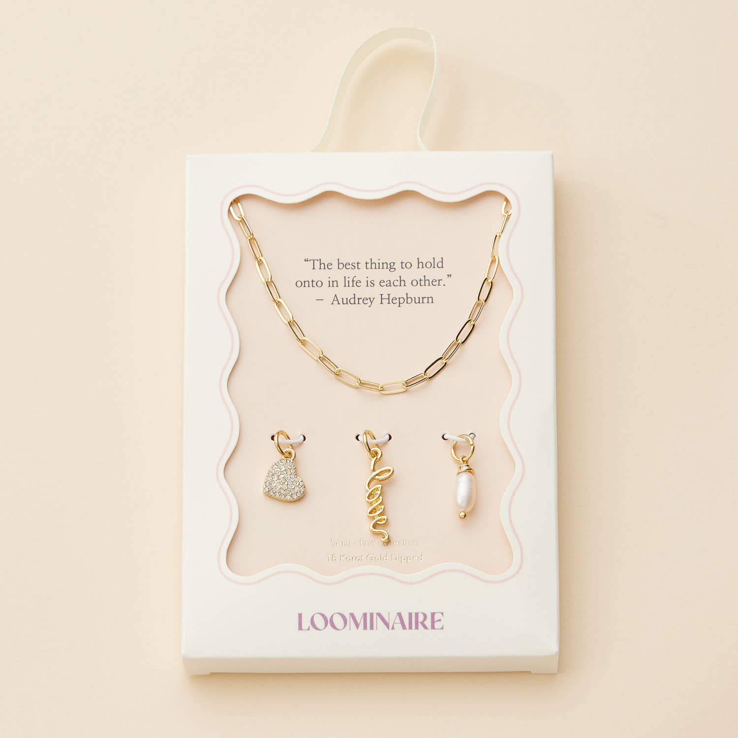 Gold Dipped Charming "Love" Pendant Necklace with Heart and Pearl Accents