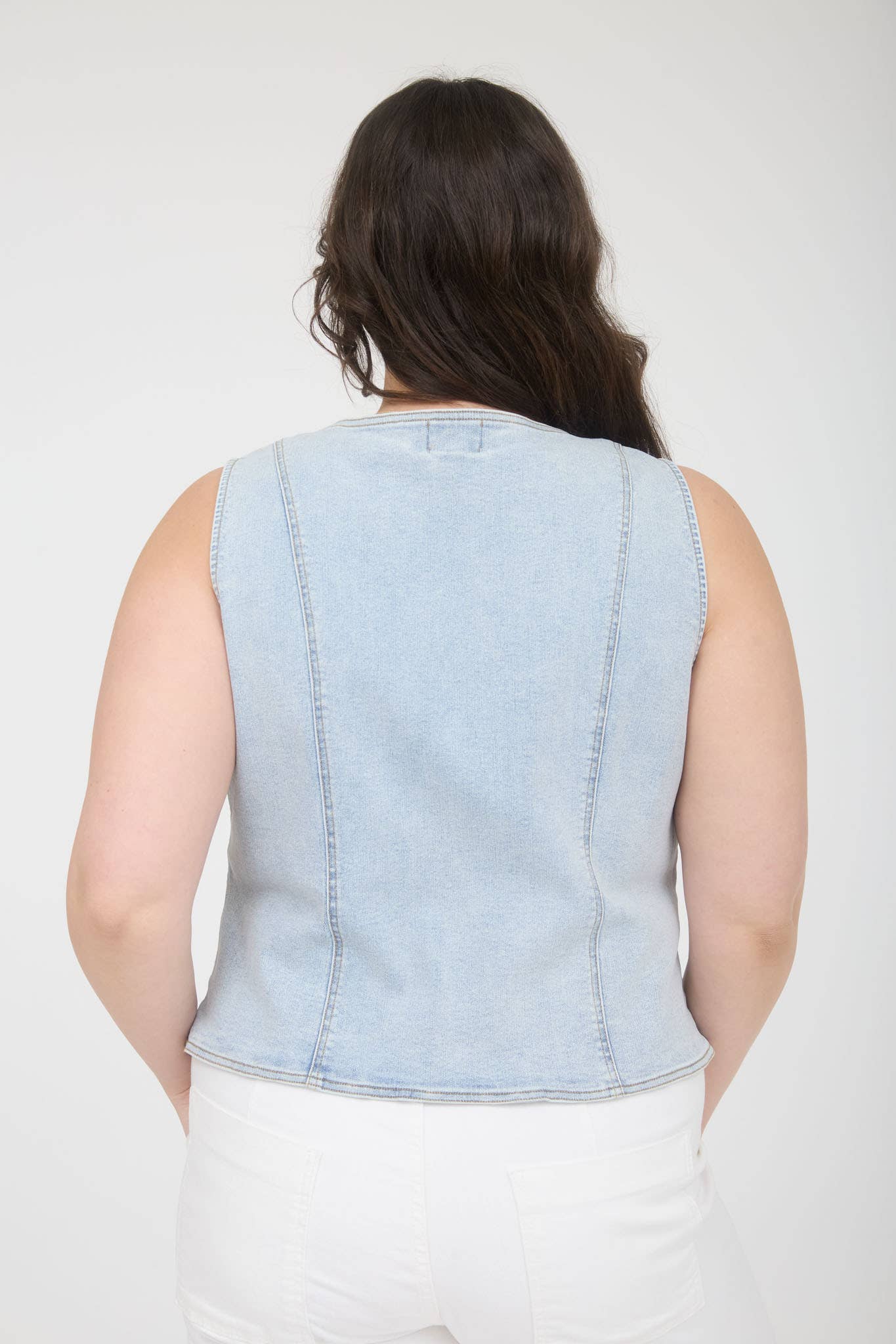 CURVY V NECK SLEEVELESS BUTTON DOWN DENIM VEST
