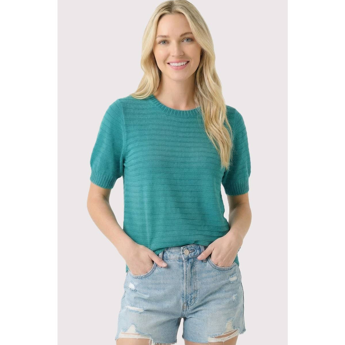 POINTELLE TEXTURE STRIPED SWEATER