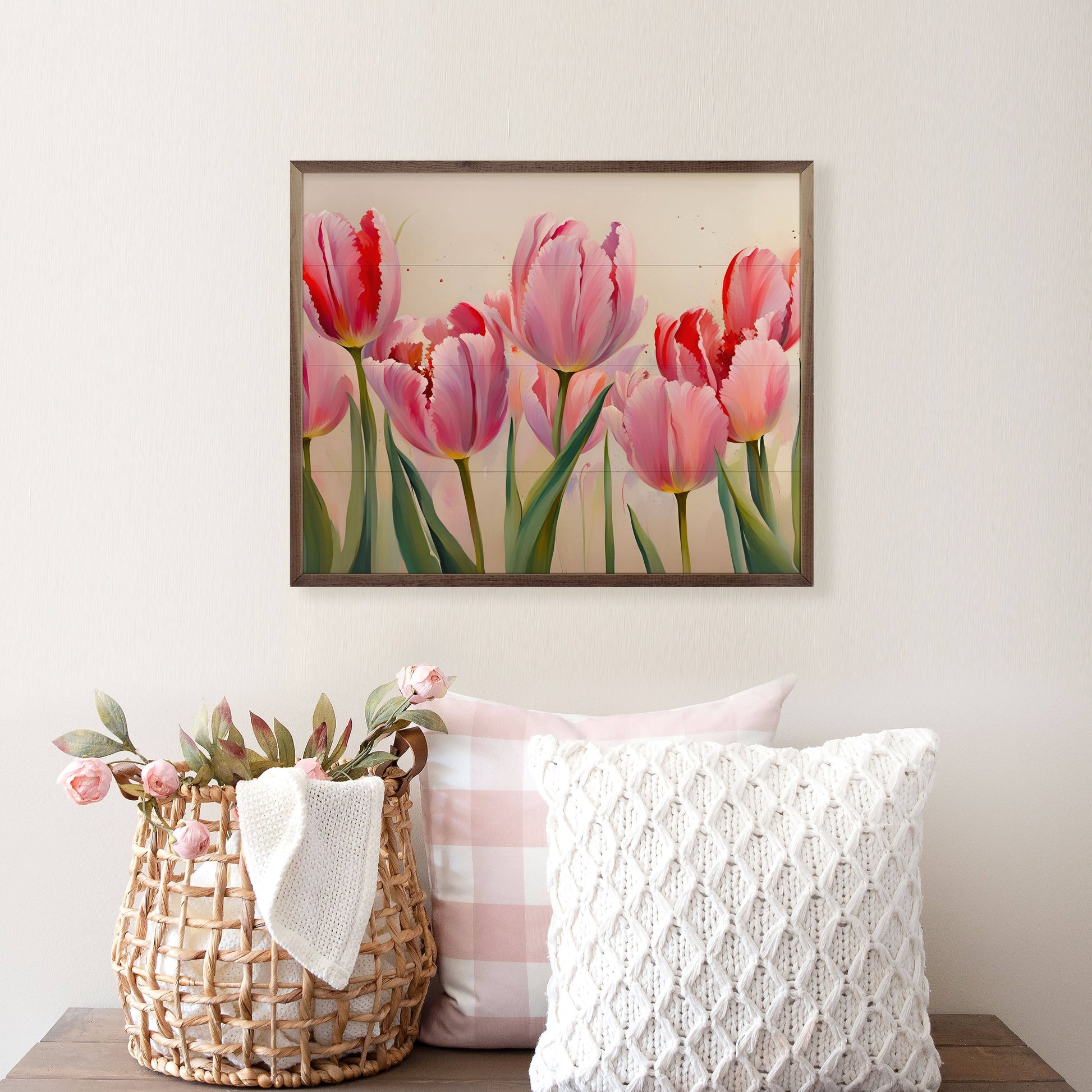 Pink Tulips Wooden Sign 10x8